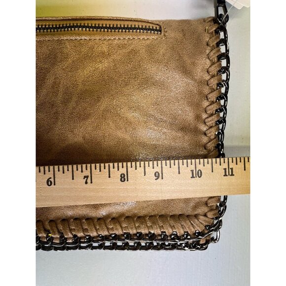 J Bag Adjustable Clutch Crossbody Detachable Metal Strap Tan Foldover - Picture 13 of 13